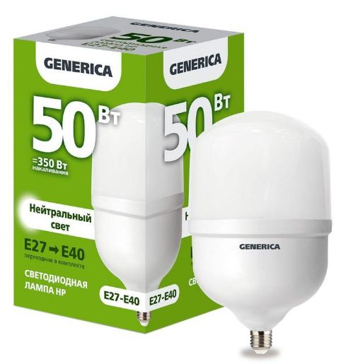 Изображение Лампа светодиодная HP 50Вт 4000К E27-E40 230В GENERICA LL-HP-50-230-40-E27-E40-G