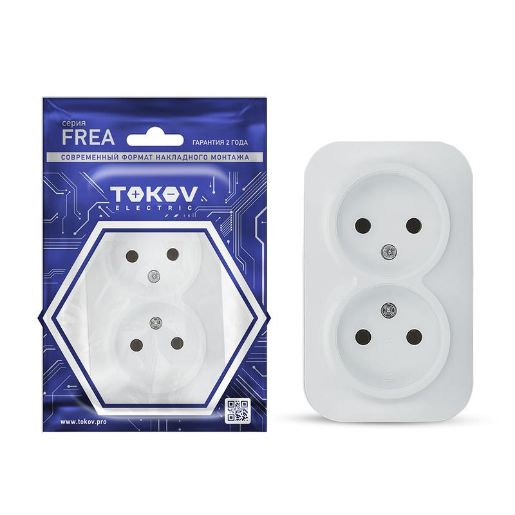 Изображение Розетка 2-м ОП Frea 16А IP20 250В без заземл. АБС-пластик бел. TOKOV ELECTRIC TKE-FR-R2-C01