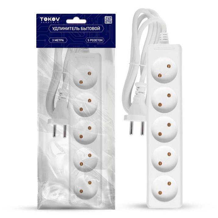 Изображение Удлинитель 5х3м без заземл. 10А 2х0.75 TOKOV ELECTRIC TKE-C01-BU5-3-075