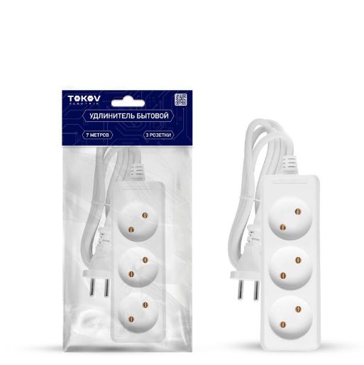 Изображение Удлинитель 3х7м без заземл. 10А 2х0.75 TOKOV ELECTRIC TKE-C01-BU3-7-075