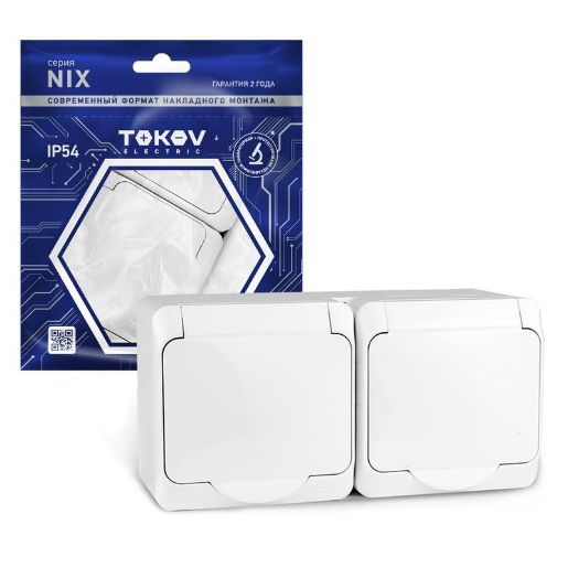Изображение Розетка 2-м ОП Nix 16А IP54 250В с заземл. с крышкой бел. TOKOV ELECTRIC TKE-NX-R2Z-C01-IP54