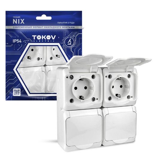 Изображение Розетка 4-м ОП Nix 16А IP54 250В с заземл. с крышкой бел. TOKOV ELECTRIC TKE-NX-R4Z-C01-IP54