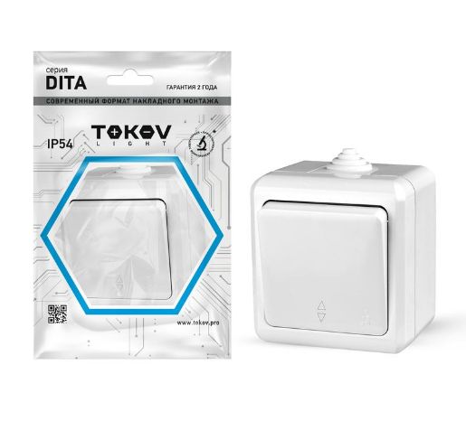 Изображение Переключатель 1-кл. ОП Dita IP54 10А 250В бел. TOKOV ELECTRIC TKL-DT-P1-C01-IP54
