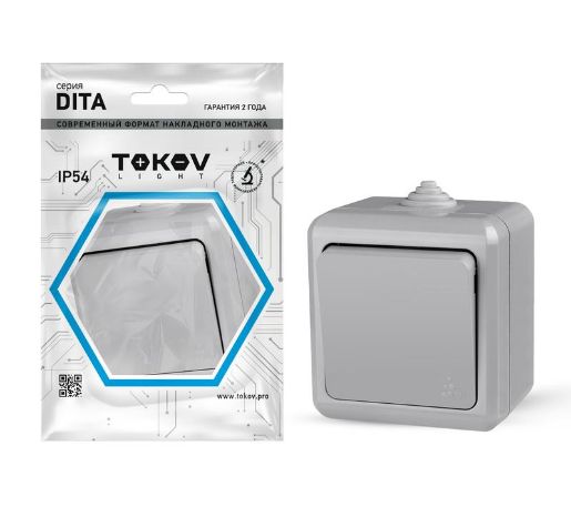 Изображение Выключатель 1-кл. ОП Dita IP54 10А 250В сер. TOKOV ELECTRIC TKL-DT-V1-C06-IP54