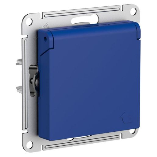 Изображение Розетка AtlasDesign 16А IP20 с заземл. со шторк. с крышкой механизм аквамарин SE ATN001146