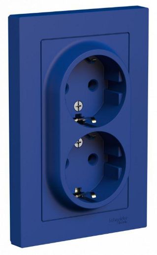 Изображение Розетка 2-м. AtlasDesign 16А с заземл. в сборе аквамарин SE ATN001124
