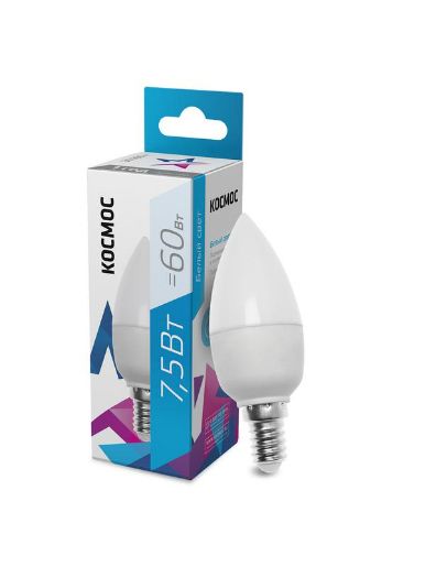 Изображение Лампа светодиодная 7.5Вт свеча 4500К бел. E14 220В КОСМОС LkecLED7.5wCNE1445