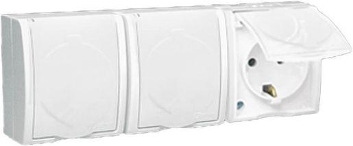 Изображение Розетка 3-м ОП Simon15 16А IP54 250В с заземл. с крышкой винт. клеммы бел. Simon 1594437-030