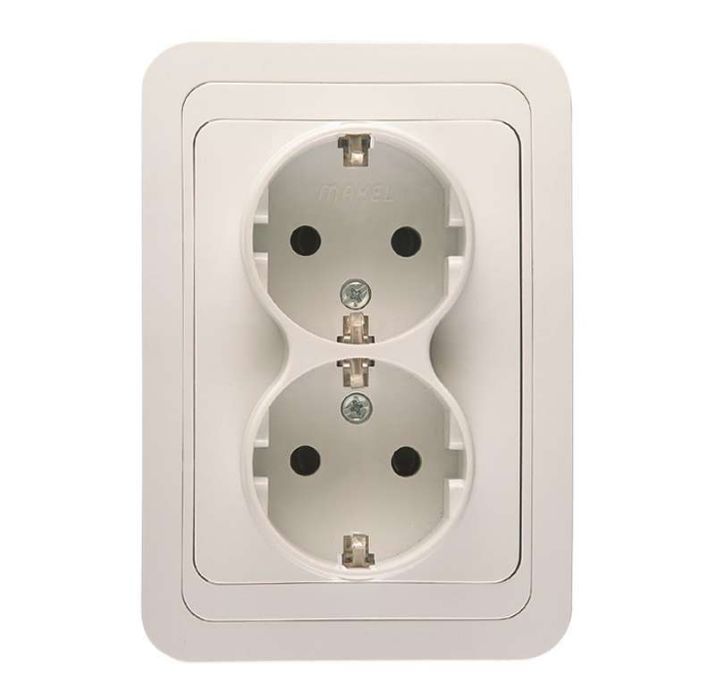 Изображение Розетка 2-м СП Mimoza 16А IP20 с заземл. бел./бел. Makel 12082