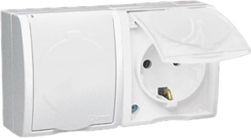 Изображение Розетка 2-м ОП Simon15 16А IP54 250В с заземл. с крышкой винт. клеммы бел. Simon 1594433-030