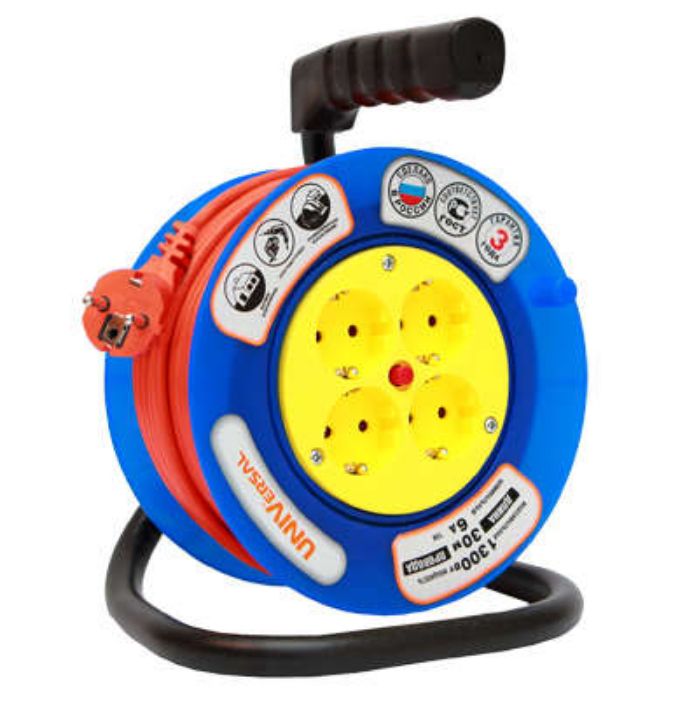 Изображение Удлинитель на катушке 4х20м без заземл. 6А IP20 У6-014 190мм ПВС 2х0.75 термозащита UNIVersal 9632057