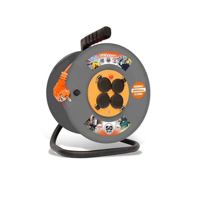 Изображение Удлинитель на катушке 4х50м с заземл. 16А IP44 ВЕМ-250 ПВС 3х1.5 термозащита с защ. крышкой UNIVersal 9634176