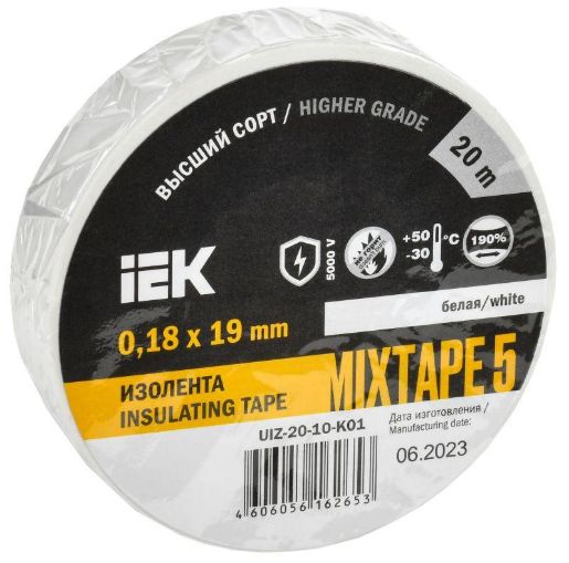 Изображение Изолента ПВХ 0.18х19мм бел. (рул.20м) IEK UIZ-20-10-K01