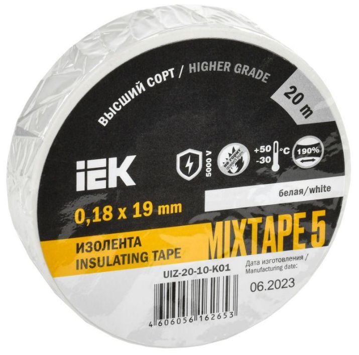 Изображение Изолента ПВХ 0.18х19мм бел. (рул.20м) IEK UIZ-20-10-K01