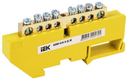 Изображение Шина PE "земля" на DIN-изол. ШНИ-6х9-8-Д-Ж IEK YNN10-69-8D-K05