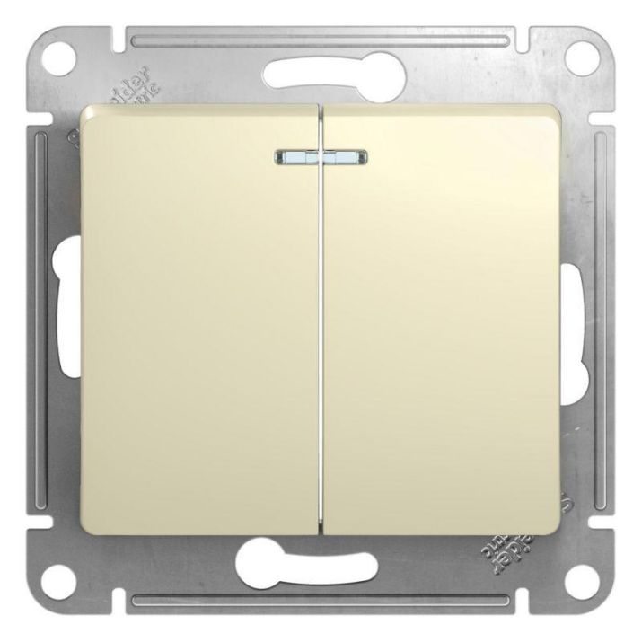 Изображение Выключатель 2-кл. СП Glossa 10А IP20 (сх. 5а) 10AX с подсветкой механизм беж. SE GSL000253