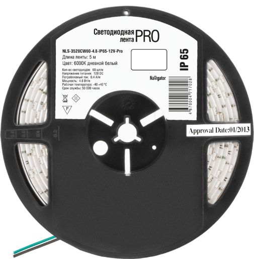 Изображение Лента светодиодная 71 702 NLS-3528CW60-4.8-IP65-12V-Pro R5 4.8Вт/м (уп.5м) Navigator 71702