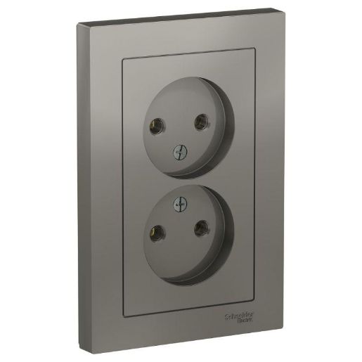 Изображение Розетка 2-м СП AtlasDesign 16А IP20 без заземл. в сборе сталь SE ATN000920