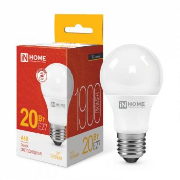 Изображение Лампа светодиодная LED-A60-VC 20Вт грушевидная 3000К тепл. бел. E27 1900лм 230В IN HOME 4690612020297