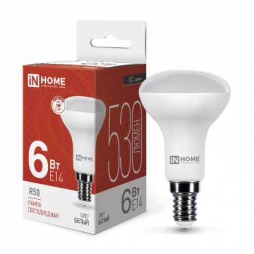 Изображение Лампа светодиодная LED-R50-VC 6Вт рефлектор 4000К нейтр. бел. E14 530лм 170-265В IN HOME 4690612024264