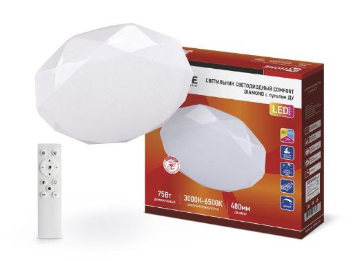 Изображение Светильник светодиодный COMFORT DIAMOND 75Вт 230В 3000-6500К 6000лм 480х80мм с пультом ДУ IN HOME 4690612034799