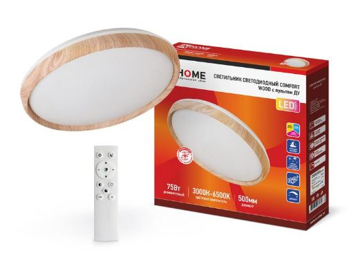 Изображение Светильник светодиодный COMFORT WOOD 75Вт 230В 3000-6500К 6000лм 500х100мм с пультом ДУ IN HOME 4690612035758