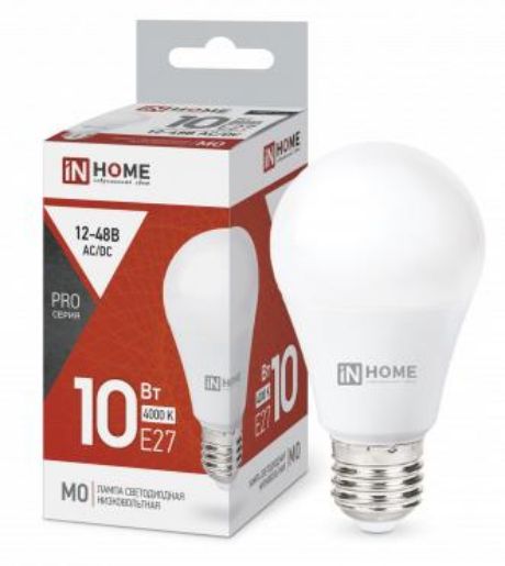 Изображение Лампа светодиодная низковольтная LED-MO-PRO 10Вт грушевидная матовая 4000К нейтр. бел. E27 900лм 12-48В IN HOME 4690612038032