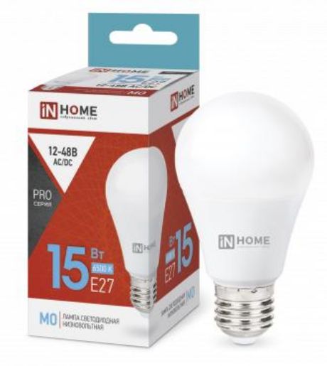 Изображение Лампа светодиодная низковольтная LED-MO-PRO 15Вт грушевидная 6500К холод. бел. E27 1200лм 12-48В IN HOME 4690612036366