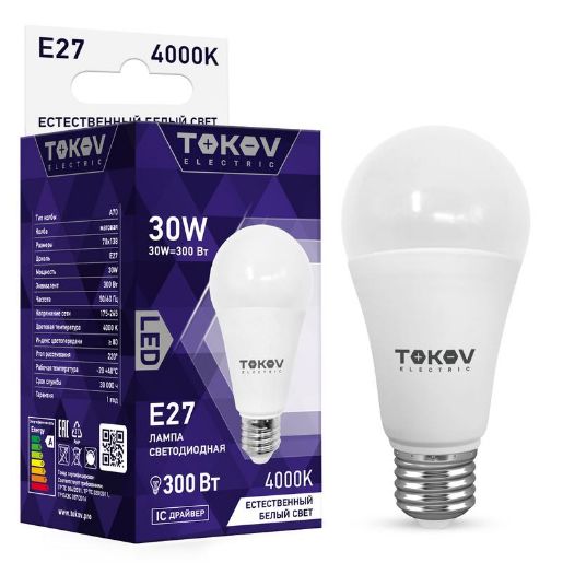 Изображение Лампа светодиодная 30Вт А70 4000К Е27 176-264В TOKOV ELECTRIC TKE-A70-E27-30-4K