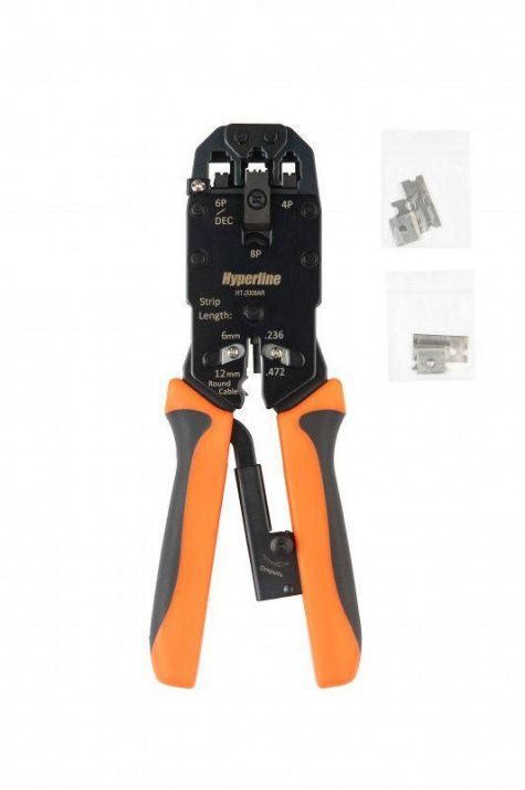 Изображение Инструмент HT-2008AR обжимной для RJ45 RJ12 RJ11 (8P8C 6P6C 4P4C) проф. с храповым механизмом Hyperline 35549