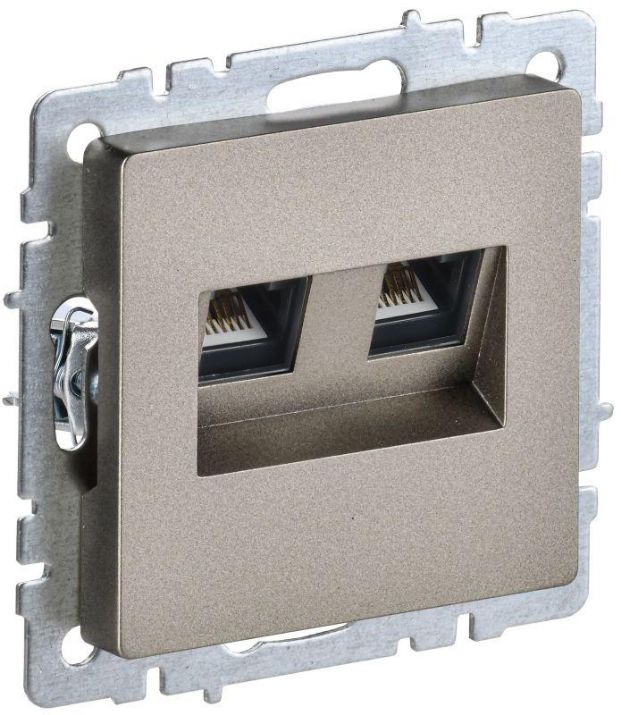 Изображение Розетка компьютерная двойная СП RJ45 кат.5E BRITE РК10-2-БрШ шампань IEK BR-K20-1-K37