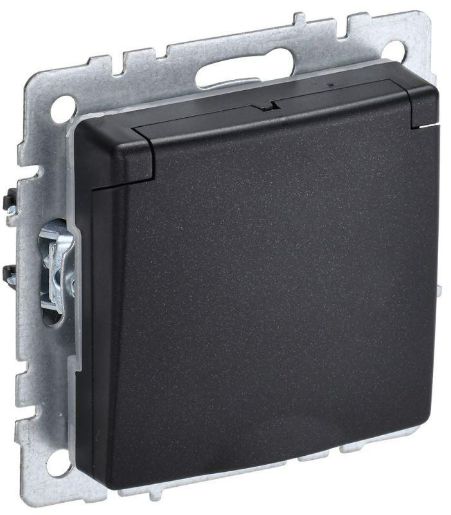 Изображение Розетка BRITE РСбш10-3-44-БрЧ 16А IP44 с заземл. защ. шторки с крышкой черн. IEK BR-R16-16-44-K02