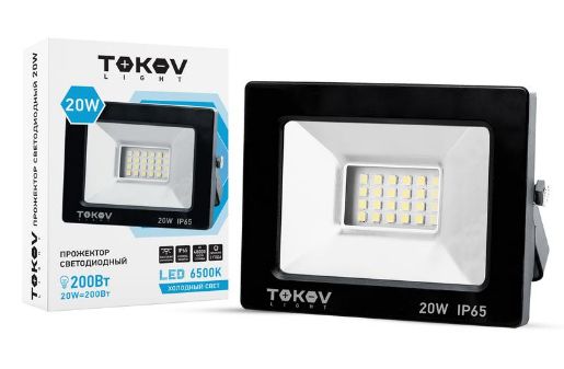 Изображение Прожектор светодиодный 20Вт 1300лм 6500К IP65 черн. (TKL) TOKOV ELECTRIC TKL-FL/LED-20-6.5K-IP65