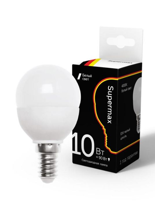 Изображение Лампа светодиодная Supermax 10Вт шар 45мм E14 230В 4000К КОСМОС Sup_LED10wGL45E1440