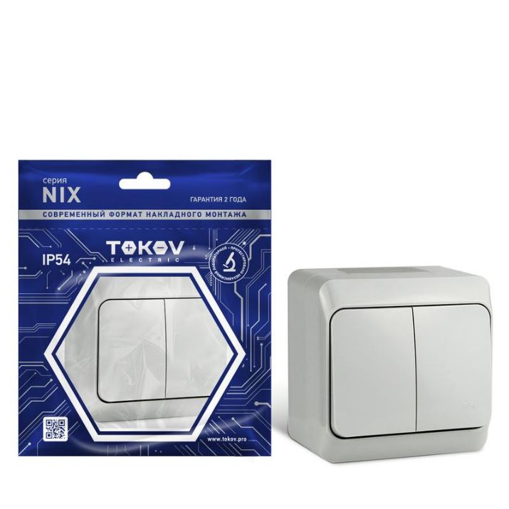 Изображение Выключатель 2-кл. ОП Nix 10А IP54 250В сер. TOKOV ELECTRIC TKE-NX-V2-C06-IP54