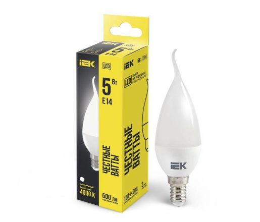 Изображение Лампа светодиодная Eco 5Вт CB35 свеча на ветру 4000К нейтр. бел. E14 450лм 230-240В IEK LLE-CB35-5-230-40-E14