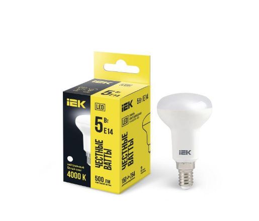 Изображение Лампа светодиодная Eco 5Вт R50 4000К нейтр. бел. E14 450лм 230-240В IEK LLE-R50-5-230-40-E14