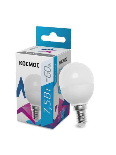 Изображение Лампа светодиодная 7.5Вт шар 4500К бел. E14 220В КОСМОС LkecLED7.5wGL45E1445
