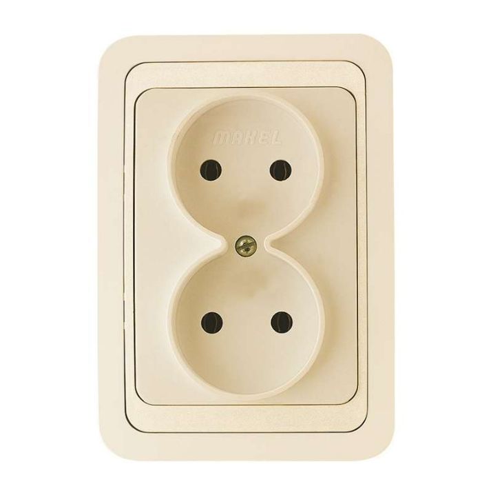 Изображение Розетка 2-м СП Mimoza 16А IP20 без заземл. крем./крем. Makel 25017