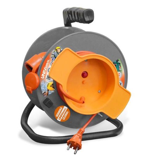 Изображение Удлинитель на катушке 1х20м без заземл. 10А IP44 У10-028 ПВС 2х0.75 термозащита с выносн. розеткой UNIVersal 9633263