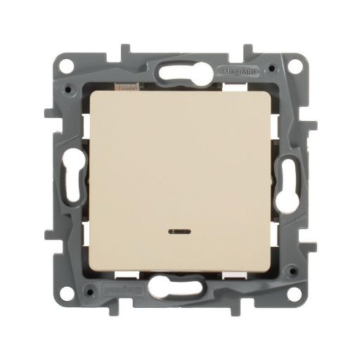 Изображение Выключатель 1-кл. СП Etika 10А IP20 250В 10AX с подсветкой/индикацией безвинт. зажимы механизм сл. кость Leg 672303