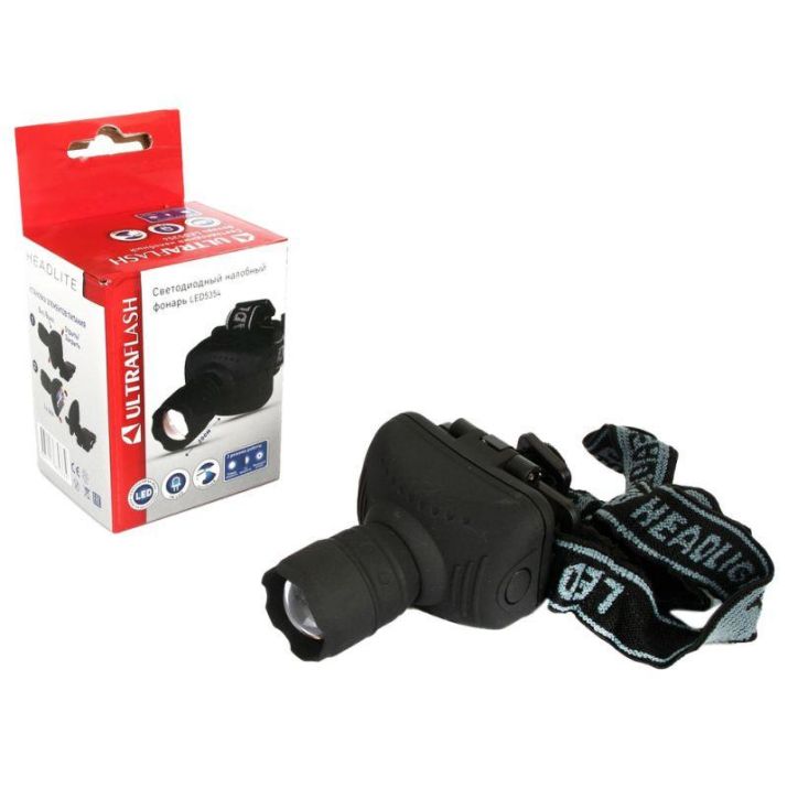 Изображение Фонарь налобный LED 5354 (1Вт LED ZOOM 3 режима; 3хR03 сер.) Ultraflash 11549