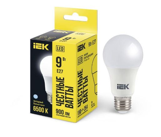 Изображение Лампа светодиодная ECO A60 9Вт грушевидная 230В 6500К E27 IEK LLE-A60-9-230-65-E27
