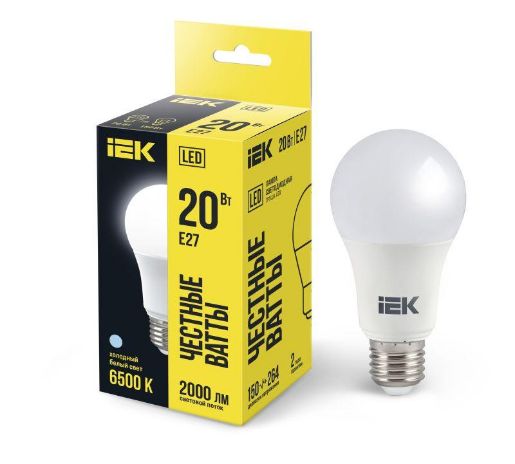 Изображение Лампа светодиодная ECO A60 20Вт грушевидная 230В 6500К E27 IEK LLE-A60-20-230-65-E27