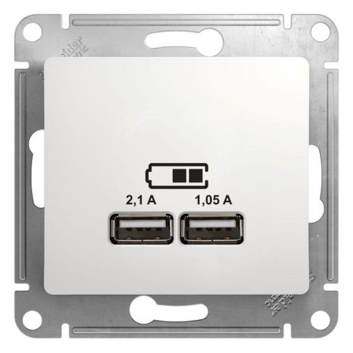 Изображение Розетка USB 2-м СП Glossa A+A 5В/2.1А 2х5В/1.05А механизм бел. SE GSL000133