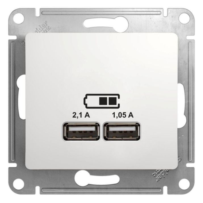 Изображение Розетка USB 2-м СП Glossa A+A 5В/2.1А 2х5В/1.05А механизм бел. SE GSL000133
