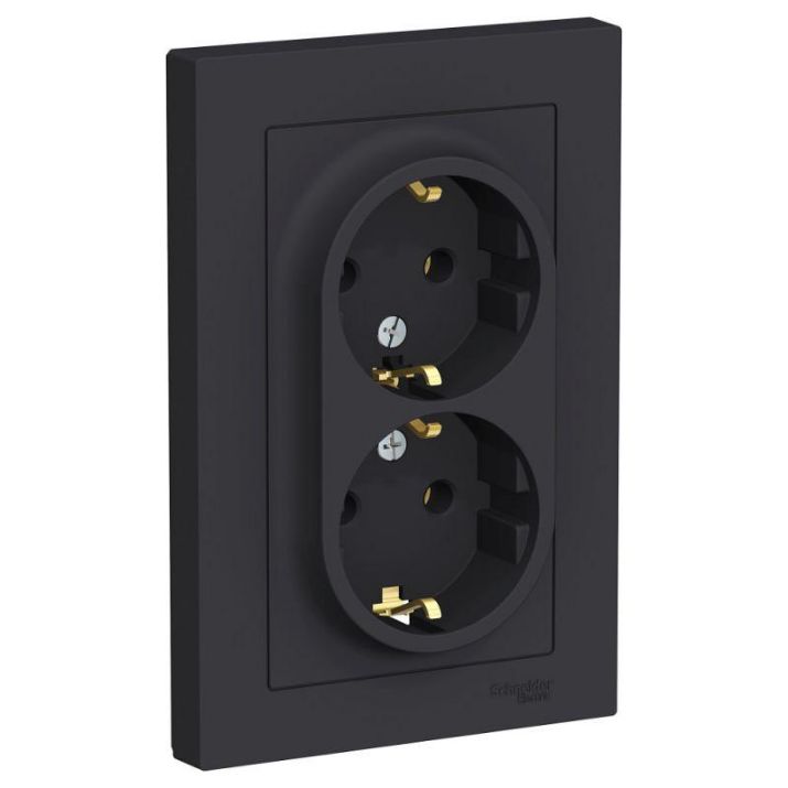 Изображение Розетка 2-м СП AtlasDesign 16А IP20 с заземл. в сборе карбон SE ATN001024