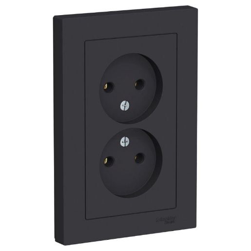 Изображение Розетка 2-м СП AtlasDesign 16А IP20 без заземл. в сборе карбон SE ATN001020