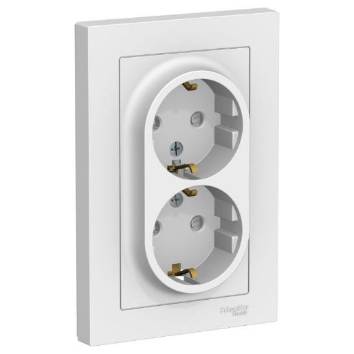 Изображение Розетка 2-м СП AtlasDesign 16А IP20 с заземл. защ. шторки в сборе бел. SE ATN000126