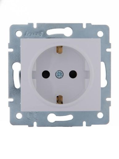 Изображение Розетка 1-м СП Karina с заземл. защ. шторки термопласт механизм бел. LEZARD 707-0288-124B